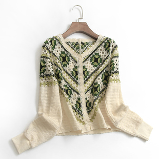 显瘦圆领单排扣毛衣线衫 针织衫 秋冬新款 女装 长袖 T389撞色勾花薄款