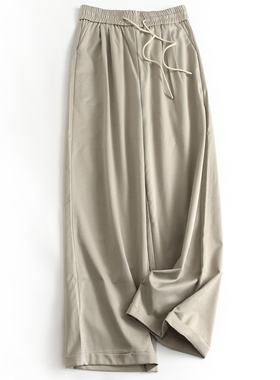 纯色显瘦显腿直免烫抗皱松紧腰宽松直筒裤百搭女阔腿裤休闲裤J802