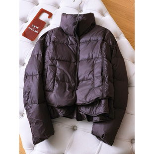 纯色可拆卸荷叶边衣摆宽松显瘦立领短款 加厚保暖外套女羽绒服Q196