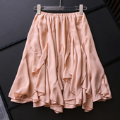 纯色松紧腰显瘦荷叶边飘逸垂坠仙女裙夏季 新款 短裙雪纺半身裙Z895