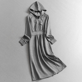 铆钉装 女裙连衣裙V849 长袖 饰收腰休闲纯色连帽卫衣裙2025秋季 新款