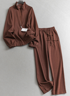 纯色立领插肩袖宽松卫衣松紧腰直筒休闲裤一整套遛弯套装女M546