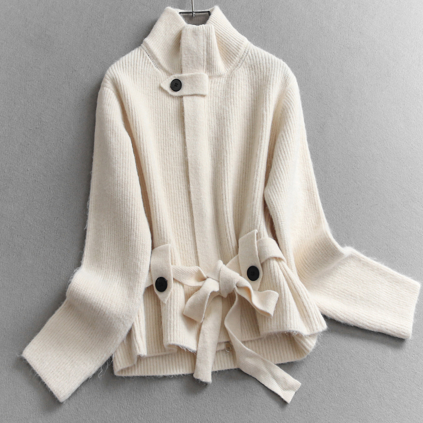 纯色加厚高领绑带收腰显瘦毛衣女