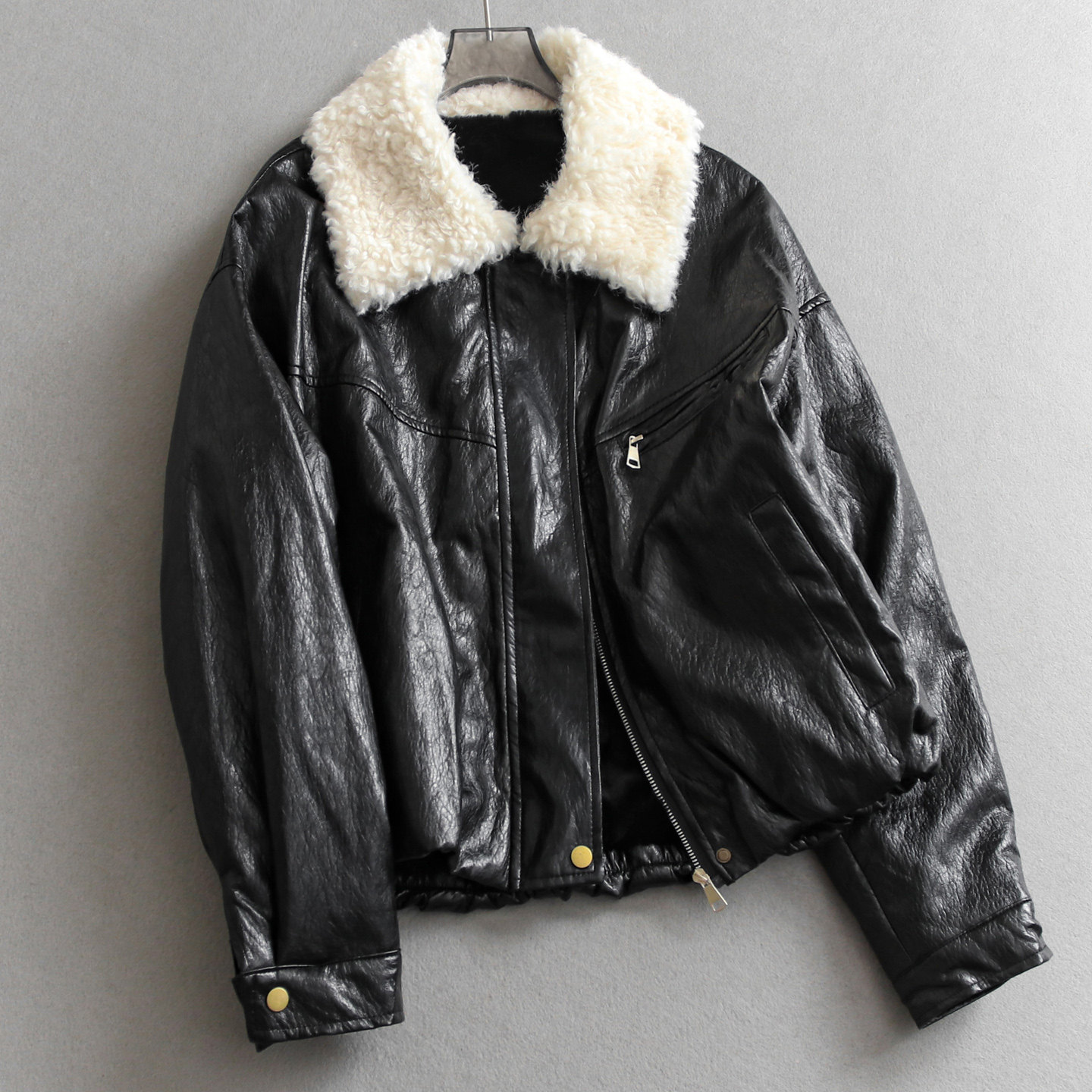 复古风撞色仿羊羔绒翻领加绒加厚冬季宽松保暖长袖外套女皮衣M686,女装/女士精品,皮衣,淘宝优惠券,粉丝福利购,淘宝优惠卷