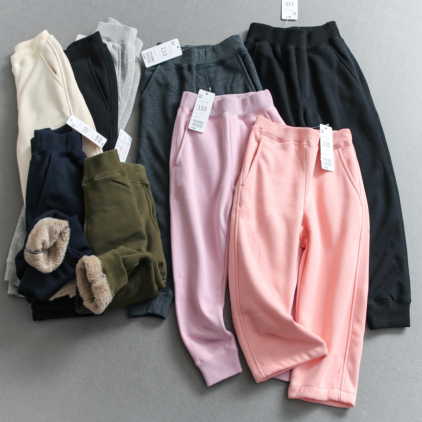 纯色松紧腰加绒加厚保暖儿童卫裤