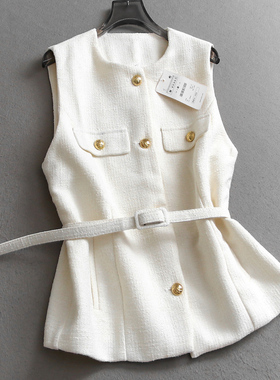 纯色肌理纹理感配腰带显瘦修身2025夏季新款无袖背心女装马夹C538