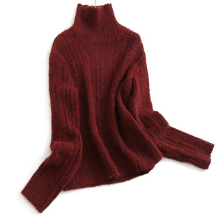 毛衣H082 女装 纯色高领加厚宽松慵懒风内搭针织上衣2024冬新款 长袖