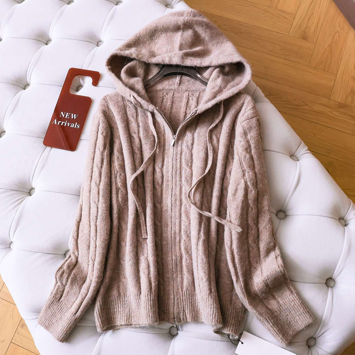 质感绞花软糯舒适宽松连帽拉链开衫毛衣外套长袖休闲女针织衫Q388,女装/女士精品,毛针织衫,淘宝优惠券,粉丝福利购,淘宝优惠卷