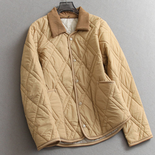 情侣款翻领菱形绗缝保暖长袖棉服