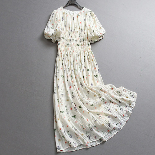 圆领灯笼袖a字长裙短袖女连衣裙