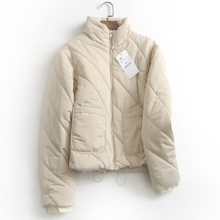 百搭休闲女装 2022长袖 棉衣棉服 新款 F632纯色口袋立领拉链外套冬季