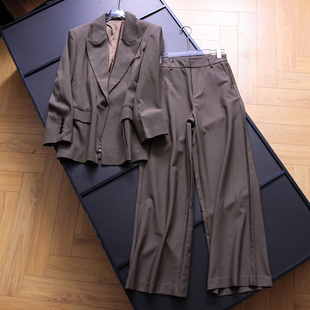 女B379 两件套可搭配套装 气质通勤中长款 西服外套高腰阔腿休闲西裤