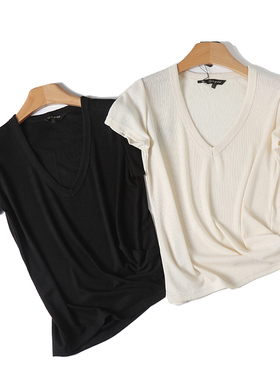 简约纯色显瘦修身V领亚麻2025夏季新款通勤休闲短袖女装T恤Z769