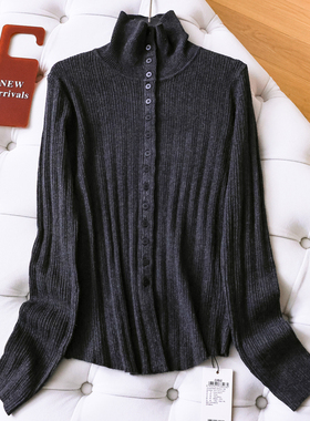 松弛感的时髦！优雅又老钱！纯色立领纽扣内搭打底针织毛衣女Q009