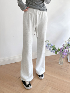 休闲微喇卫裤 纯色运动喇叭裤 美式 高腰显瘦直筒裤 子A664 女春秋新款