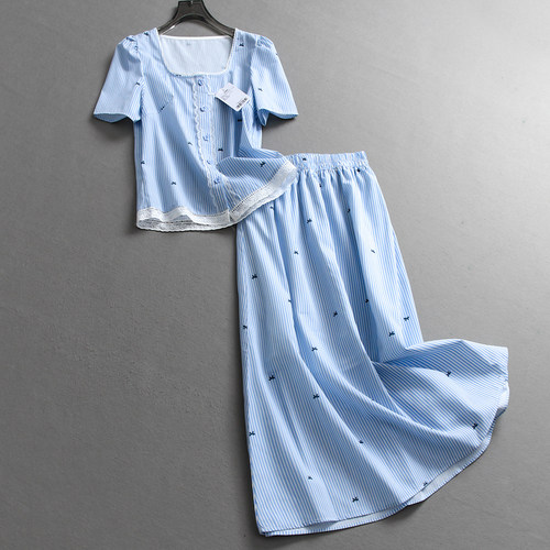 泡泡袖衬衫一整套穿搭半身裙套装