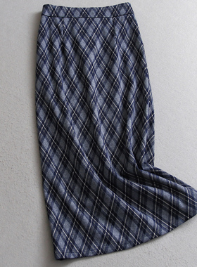 复古格子高腰直筒裙显瘦包臀裙2025秋季新款长款女裙子半身裙V541