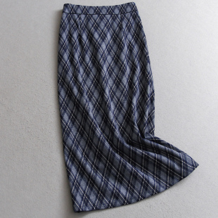 女裙子半身裙V541 长款 复古格子高腰直筒裙显瘦包臀裙2025秋季 新款