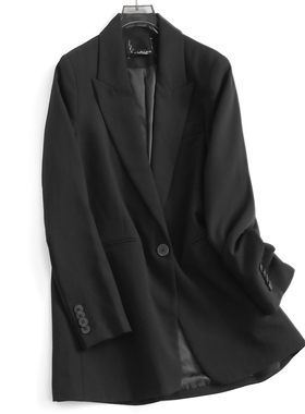 纯色中长款外套一粒扣戗驳领通勤职场风长袖百搭女西装小西服F956