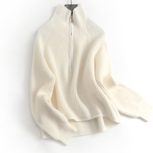 毛衣H978 女装 花纱慵懒风宽松显瘦加厚半拉链翻领针织线衫 通勤长袖