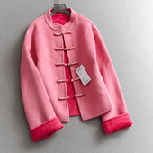 女装 新中式 国风双面呢羊毛混纺大衣温柔时髦盘扣长袖 毛呢外套Q055