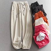 加绒加厚防风保暖运动卫裤 Q124 女长裤 松紧腰束脚裤 百搭宽松休闲裤