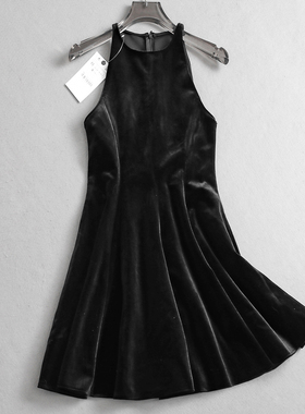 「小party的B备」黑色丝绒显瘦修身圆领立体造型感背心连衣裙L107