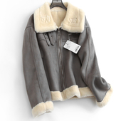 长袖 皮毛一体加厚加绒翻领麂皮绒2024冬季 新款 百搭毛绒女外套H568