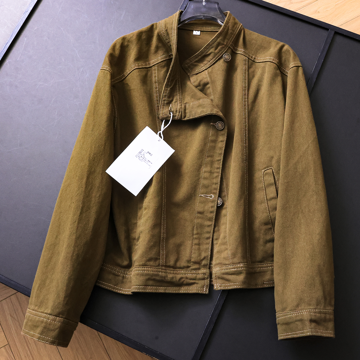 复古纯色宽松显瘦立领工装外套女