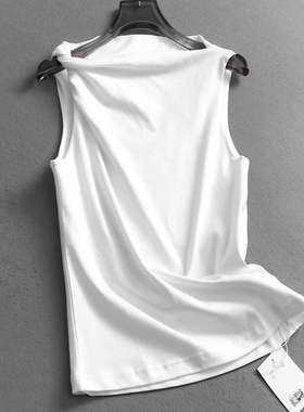 纯色修身版型单肩扭褶一字领2025夏季新款气质通勤无袖女背心C092