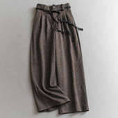 女休闲裤 视觉显腿长腰带松紧腰加绒加厚亮片宽松直筒裤 阔腿裤 Q705