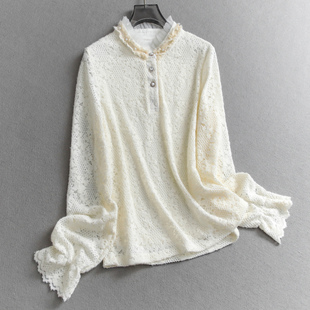 打底衫 2025秋冬新款 M956 套头蕾丝衫 甜美淑女风网纱木耳花边领修身