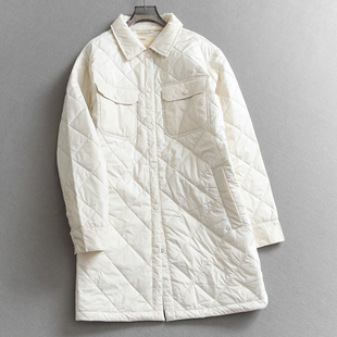 保暖女装 长袖 棉衣棉服Q282 型外套中长款 菱格绗缝对称口袋翻领衬衫