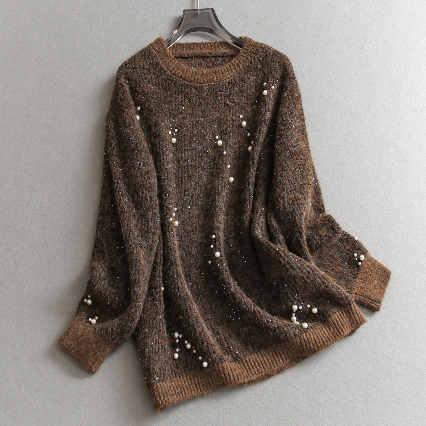 钉珠慵懒风显瘦独特漂亮圆领毛衣