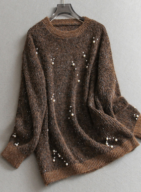 重工钉珠慵懒风显瘦独特漂亮圆领毛衣打底长袖百搭女装针织衫M702