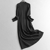 优雅气质风立领单排扣弹力长款 针织毛衣连衣裙2025秋冬打底裙M830