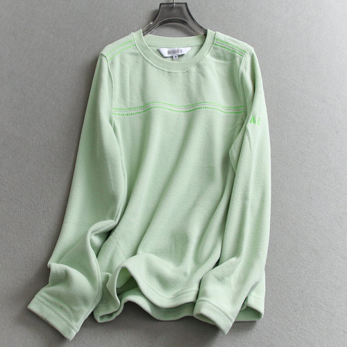 明线装饰双面磨毛加绒圆领卫衣女