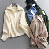 纯色慵懒风高领半拉链简约气质通勤套头毛衣长袖 百搭女针织衫 M376