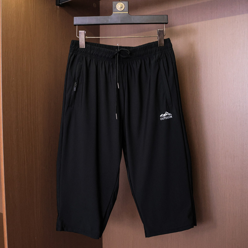 冰感薄款系带松紧腰直筒五分裤男