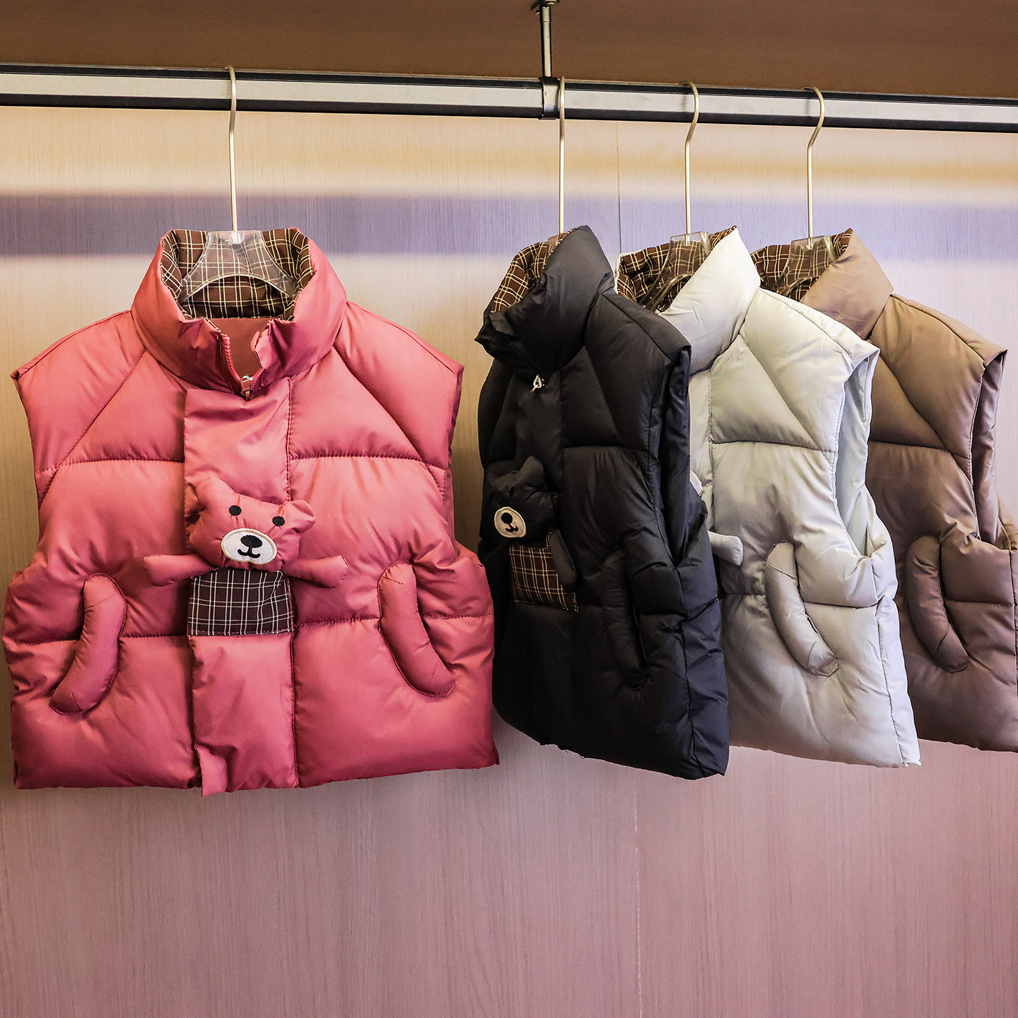 俏皮立体卡通撞色格纹拼接立领加厚夹棉保暖儿童外套马甲马夹M400,童装/婴儿装/亲子装,马甲,淘宝优惠券,粉丝福利购,淘宝优惠卷