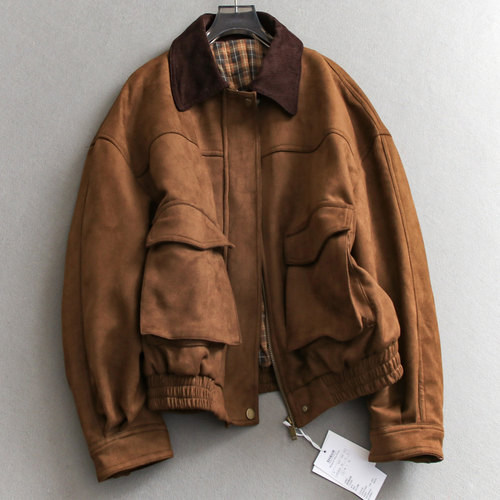 拼接灯芯绒翻领立体双口袋女棉衣