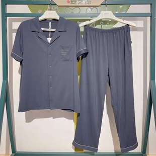 特价安之伴睡衣男夏季纯棉短袖长裤家居服男夏天薄款丝绸两件套装