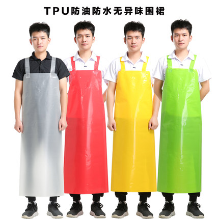 厨房定制长款背肩带 TPU防油防水软皮围裙女餐饮专用工作服无异味