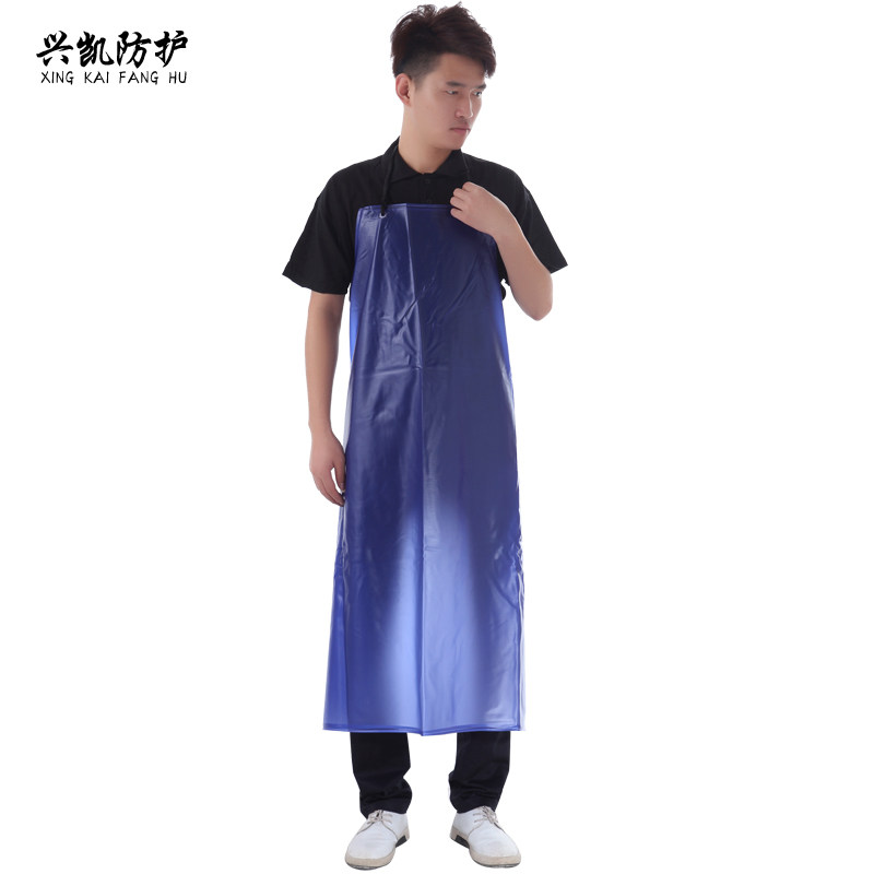 厨房时尚蓝色长款劳保厚软皮围裙防水防油杀鱼水产餐饮专用工作服