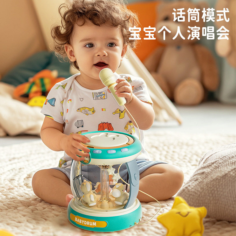 婴儿旋转木马拍拍鼓玩具USB充电男女宝宝早教益智音乐手拍鼓玩具