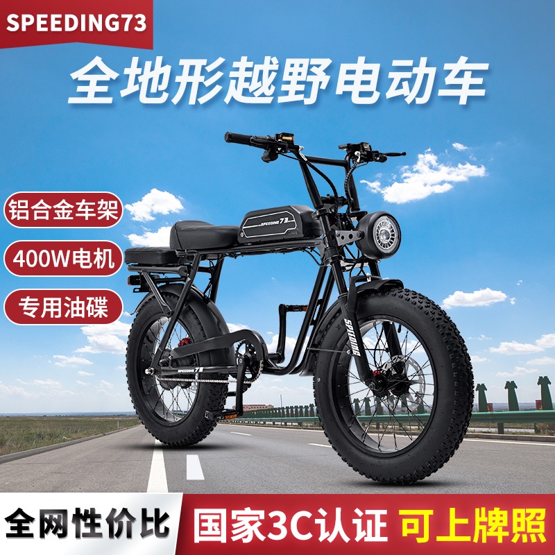 speeding极速73宽轮胎山地车复古越野摩托电动助力自行车越野车