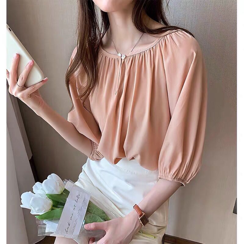 Bubble Sleeve Chiffon Blouse women's 2020 summer new design feeling small crowd gentle wind top loose V-neck shirt fashion
