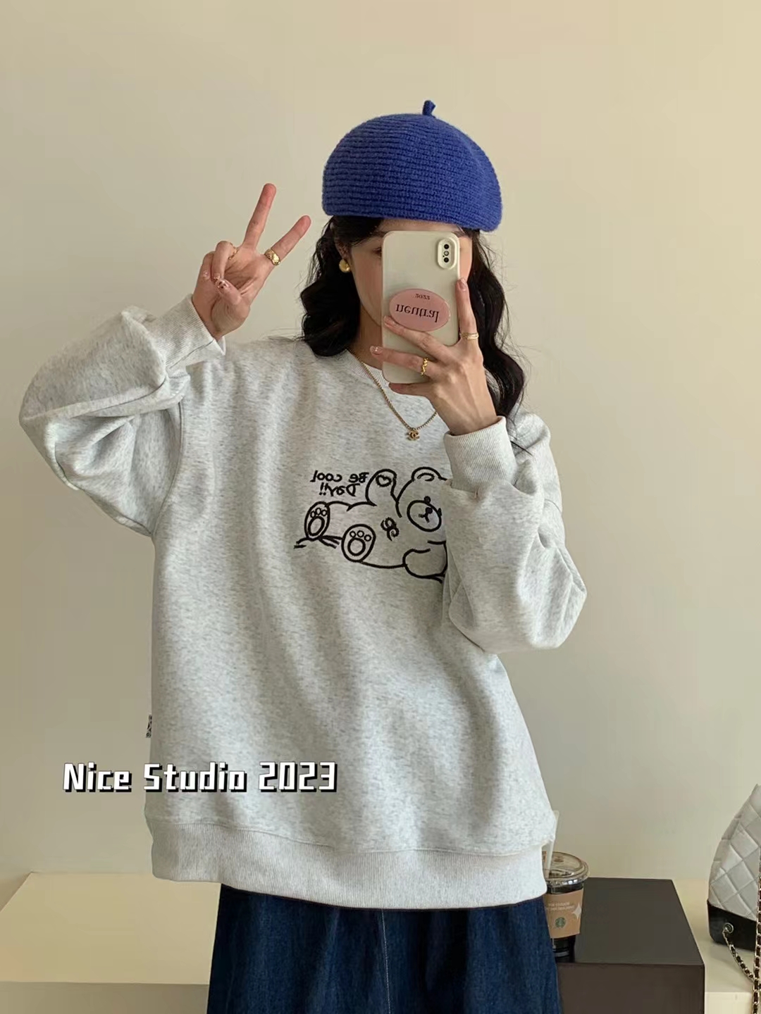 小熊可爱甜美系显瘦减龄卫衣女韩国东大门新款女装宽松版圆领上衣