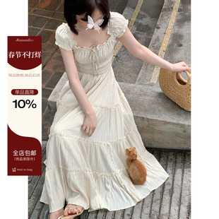 板栗西西【云岫铃兰】夏季法式高级设计感打揽重工气质连衣裙长裙