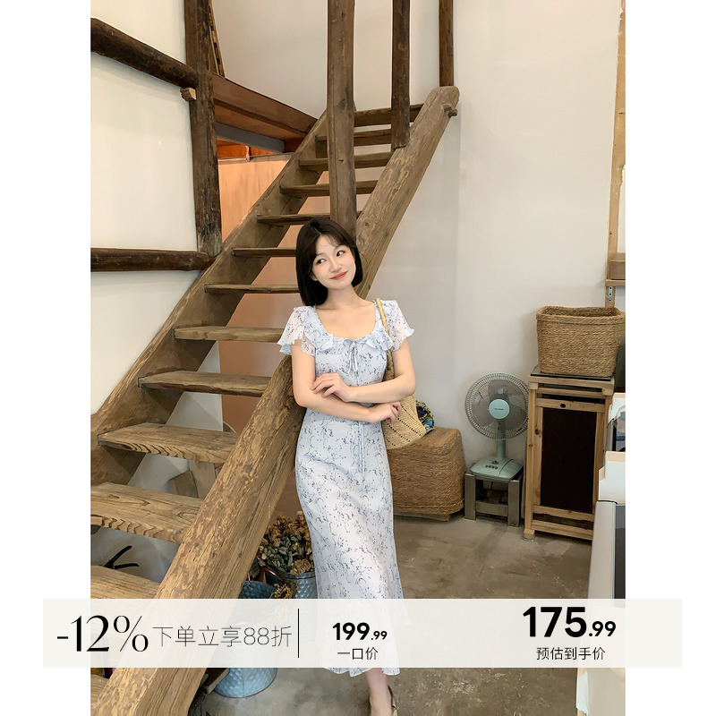 法式甜美碎花短袖连衣裙